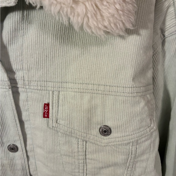 Levi's Mint Green Corduroy Sherpa Collar Cropped Trucker Jacket Grunge EUC XL - Picture 4 of 11
